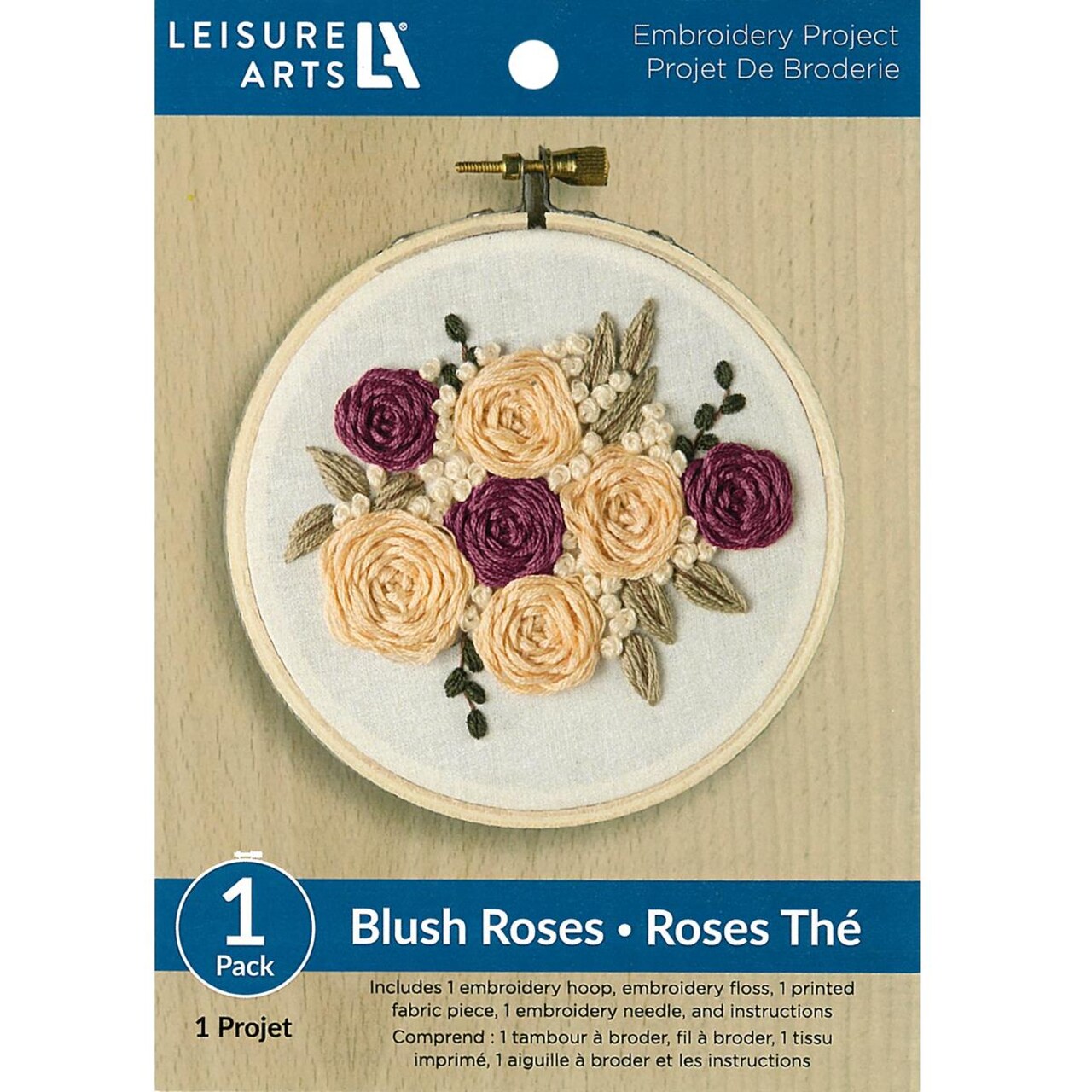 Leisure Arts Embroidery Kit 4" Blush Rose (French) - Embroidery Kit for Beginners and Adults, Cross Stitch Kits with Patterns, DIY Starter Set for Seasonal Craft Projects